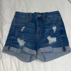 Casual Blue Distressed Jean Shorts